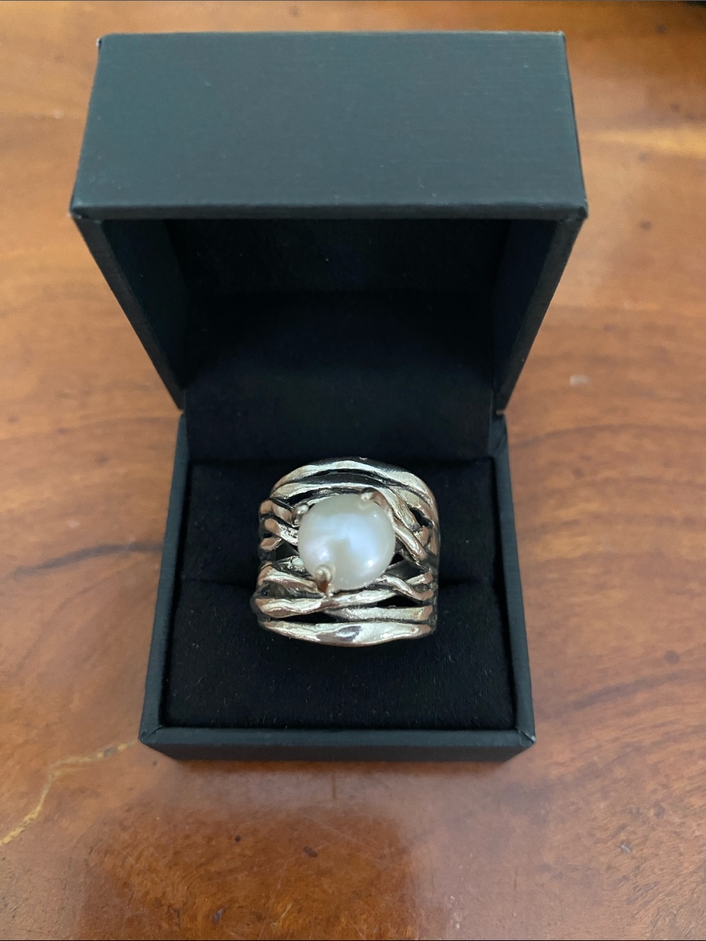 Artisan Pearl Wide Band Sterling Silver Ring Size 8